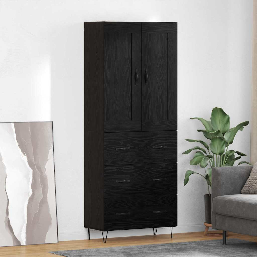 vidaXL Highboard Schwarz Eichen-Optik 69,5 x 34 x 180 cm Holzwerkstoff