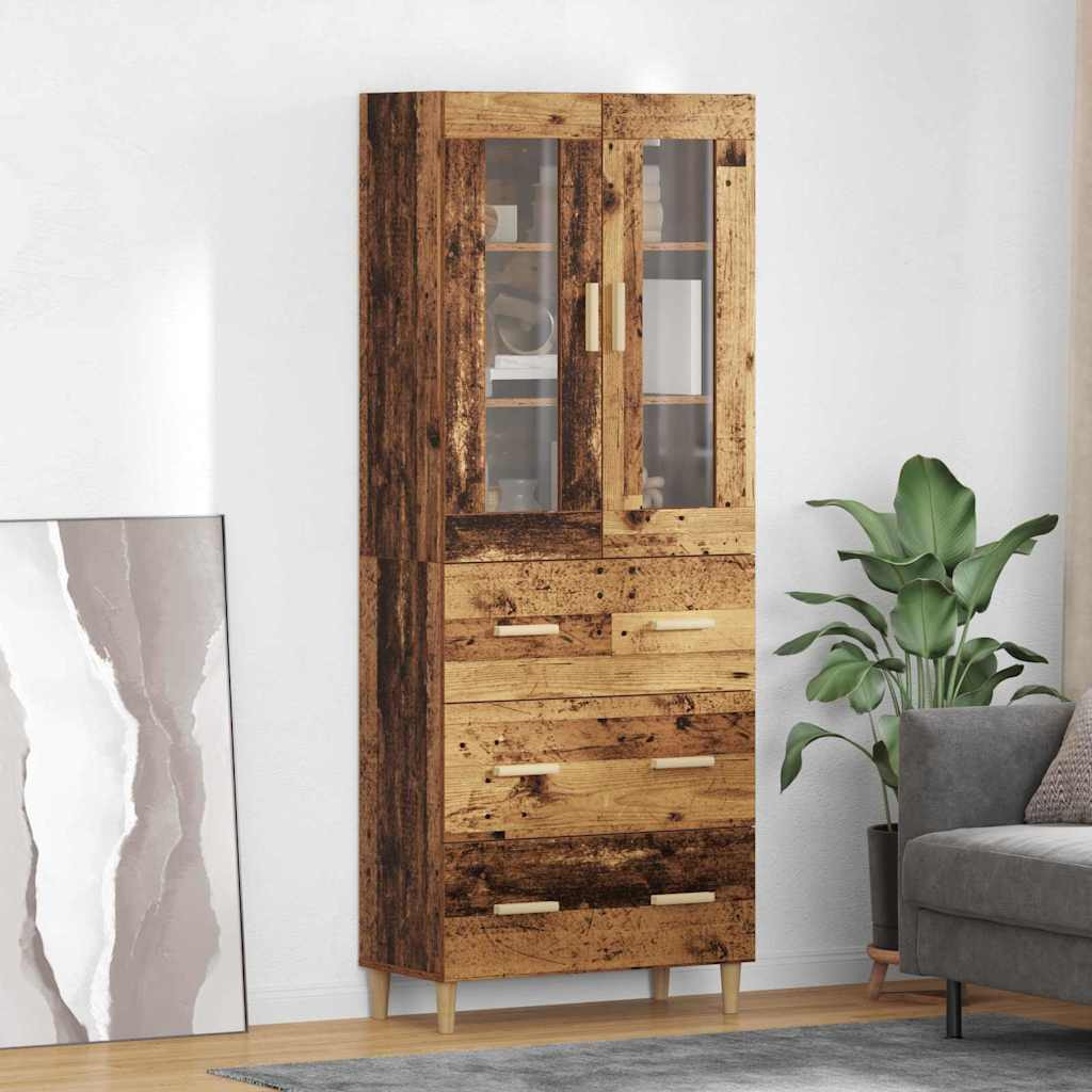 vidaXL Highboard Altholz 69,5 x 34 x 180 cm Engineered Wood und Glas
