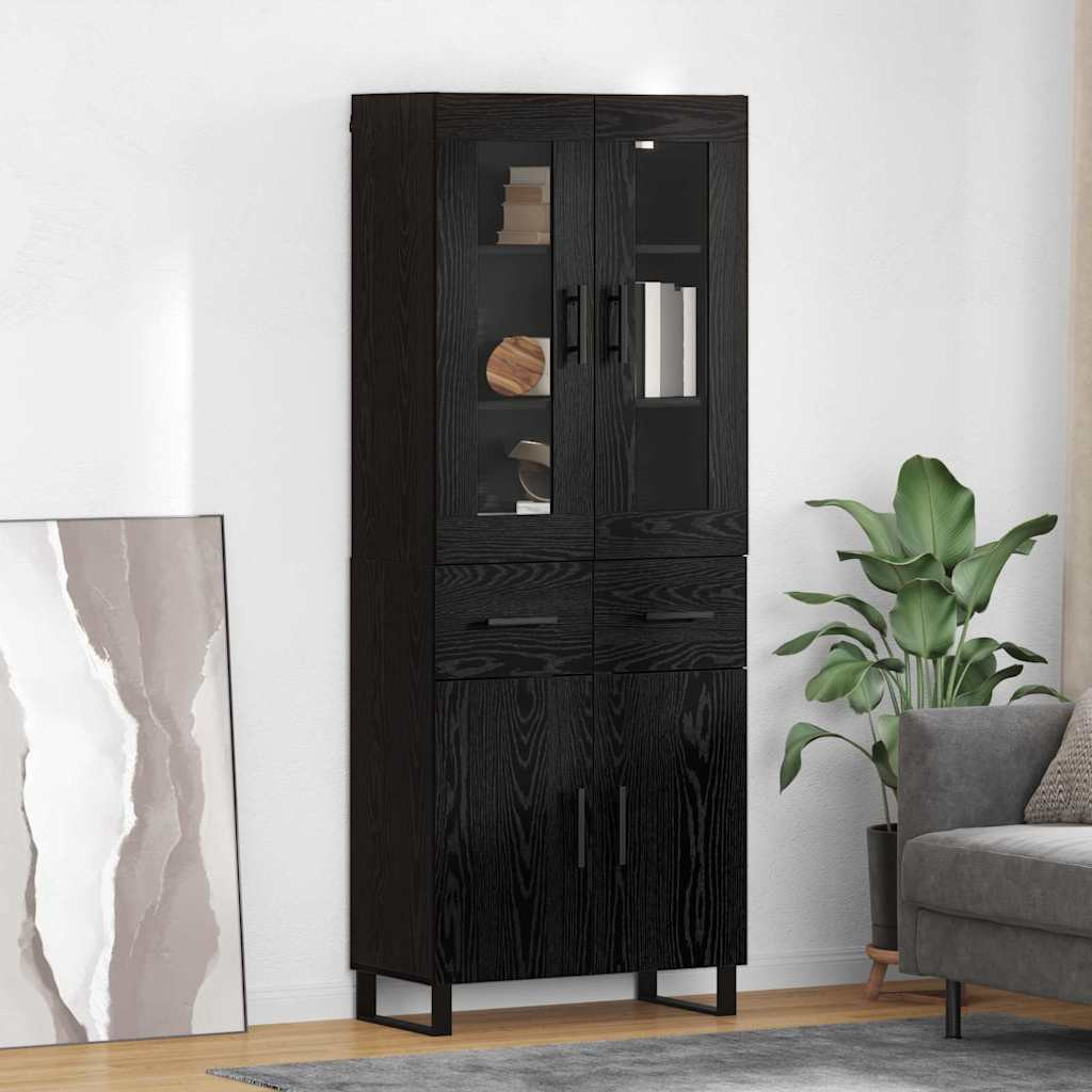 vidaXL Highboard 2 pcs Schwarz Eichen-Optik Engineered Wood und Glas