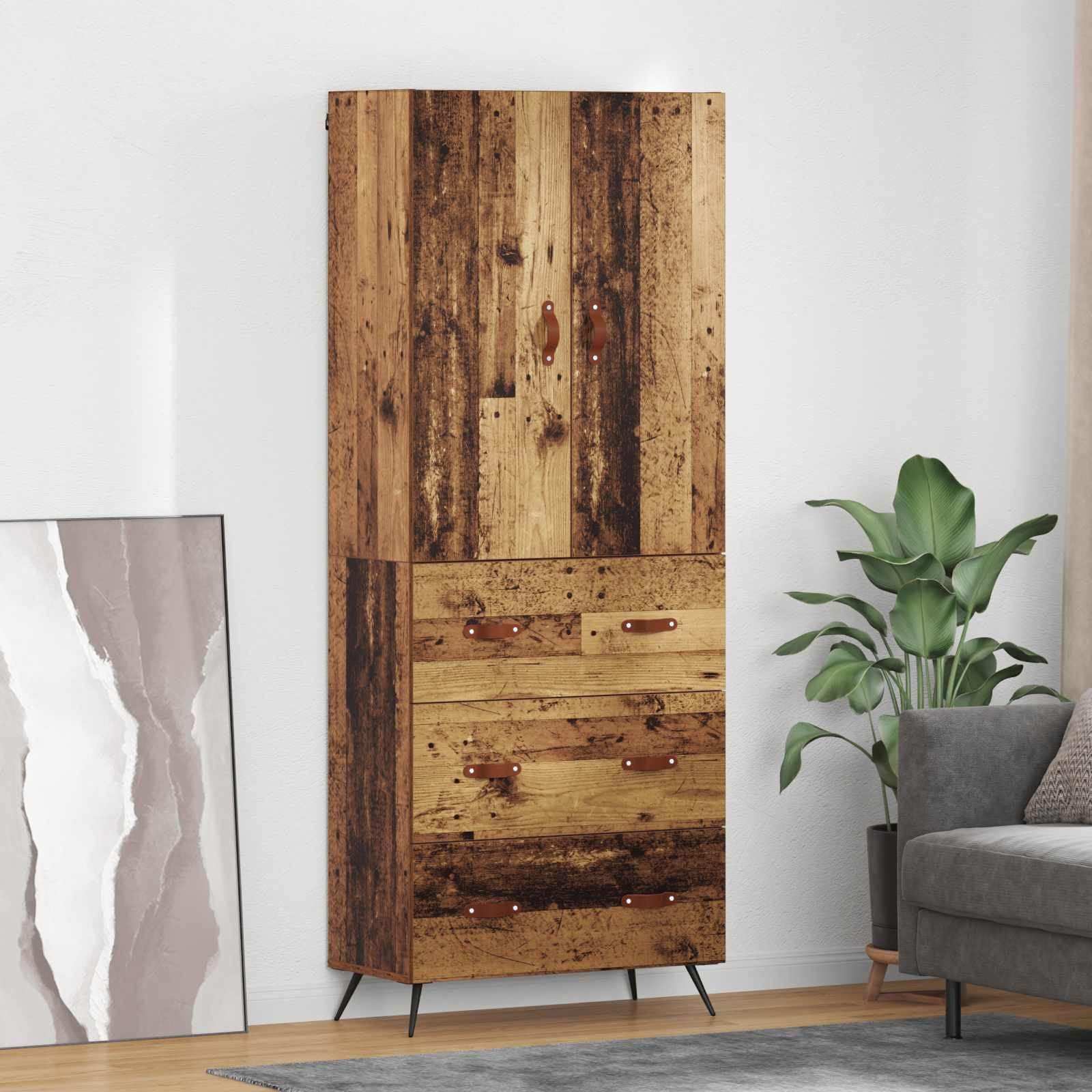 vidaXL Highboard Wandmontiert Altholz 69,5 x 34 x 180 cm Holzwerkstoff