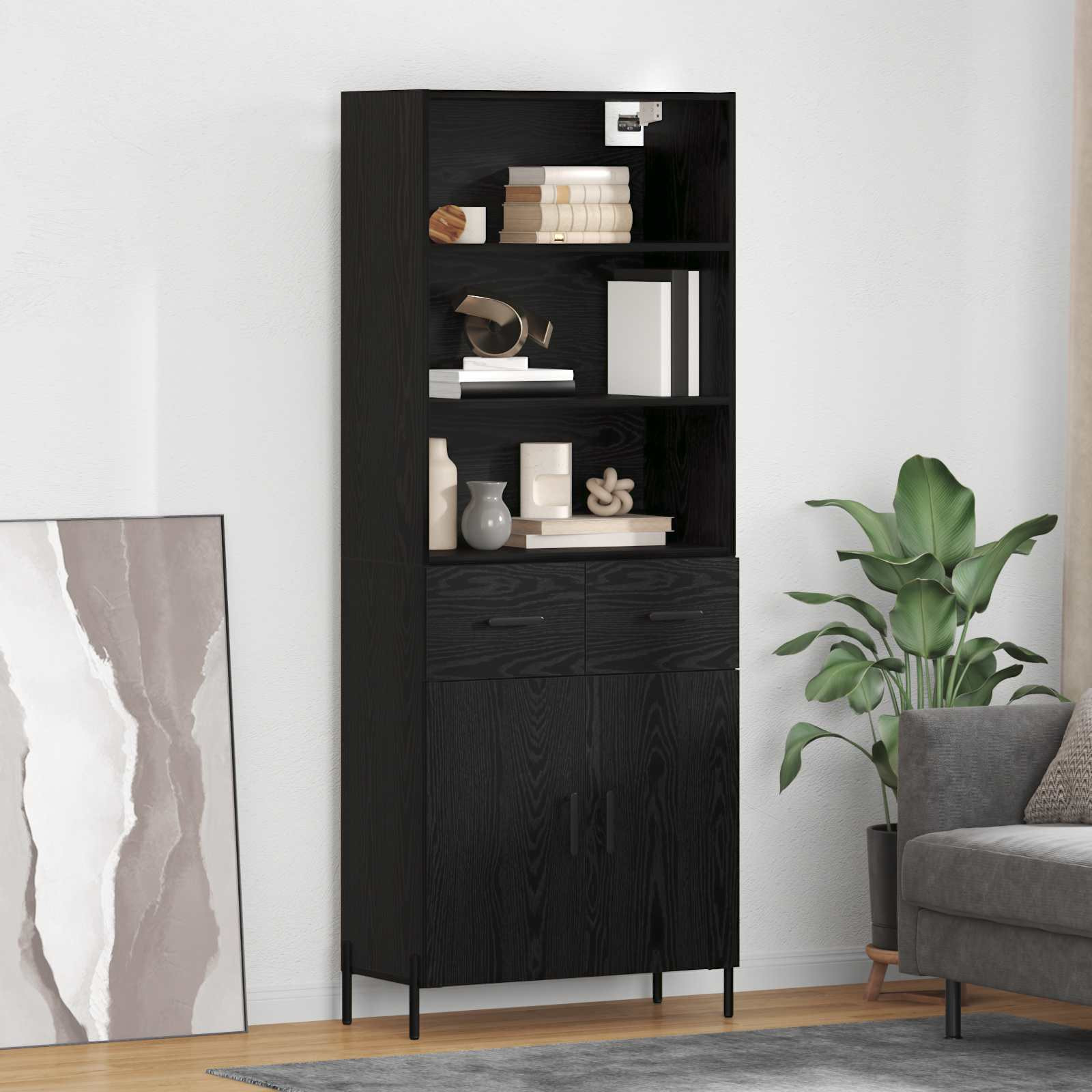 vidaXL Highboard Schwarz Eichen-Optik 69,5 x 34 x 180 cm Holzwerkstoff