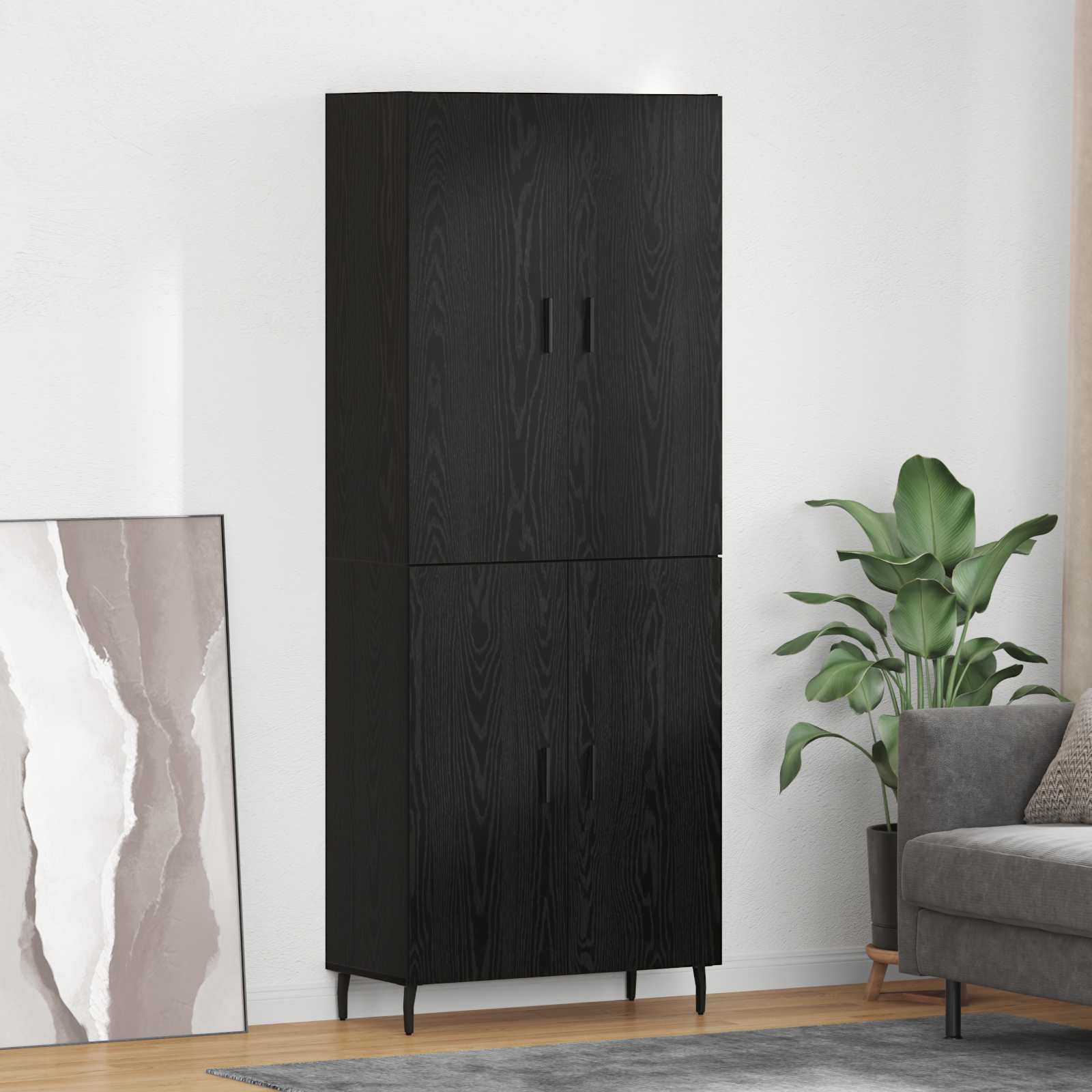 vidaXL Highboard 2 pcs Schwarz Eichen-Optik Engineered Wood und Glas