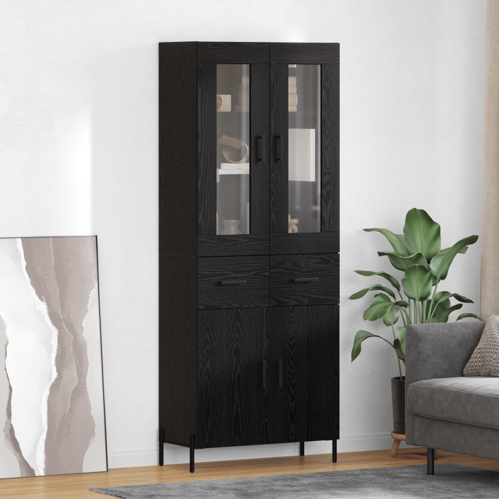 vidaXL Highboard Schwarz Eichen-Optik 69,5 x 34 x 180 cm Holzwerkstoff