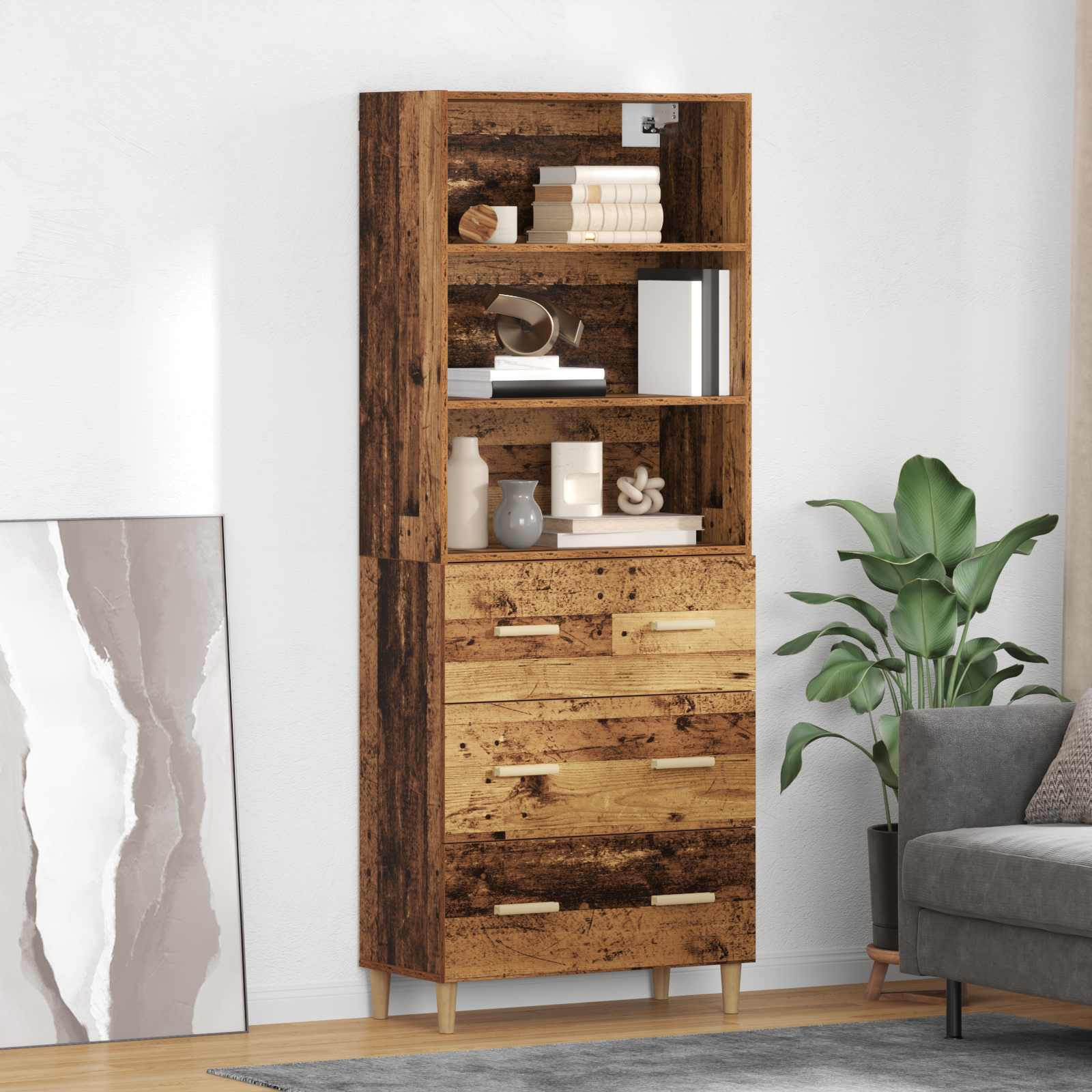 vidaXL Highboard Altholz 69,5 x 32,5 x 180 cm Holzwerkstoff
