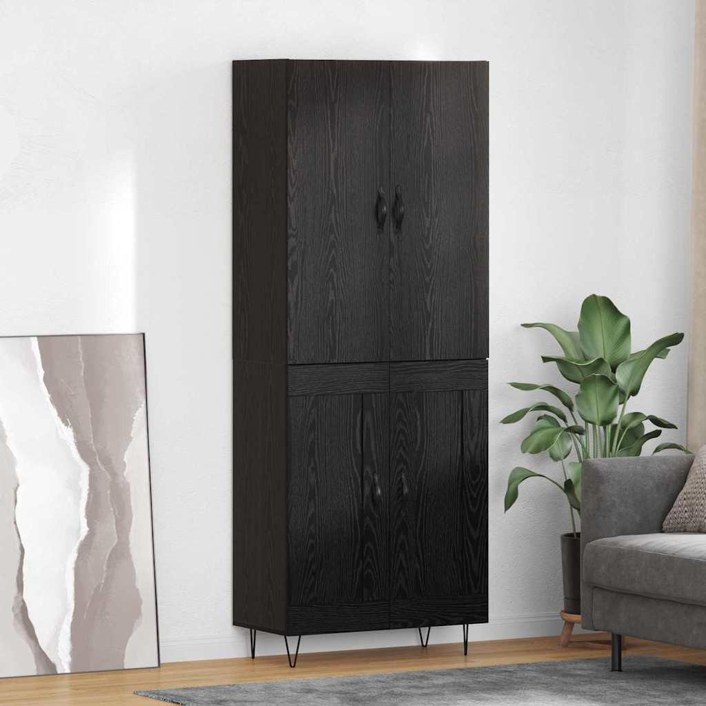 vidaXL Highboard 2 Stück Schwarz Eichen-Optik Ingenieurholz und Glas