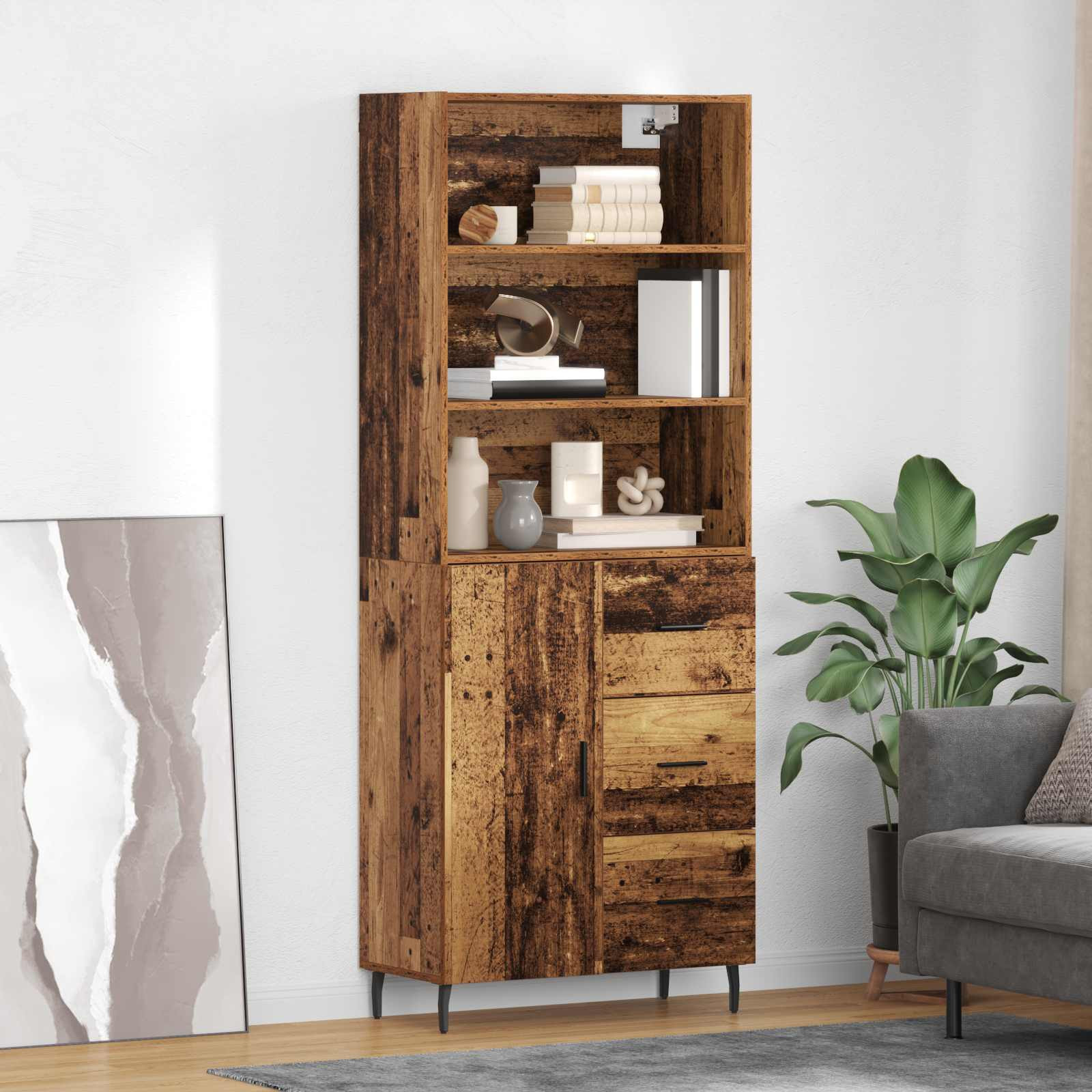 vidaXL Highboard mit Schubladen 2 pcs Altholz Holzwerkstoff
