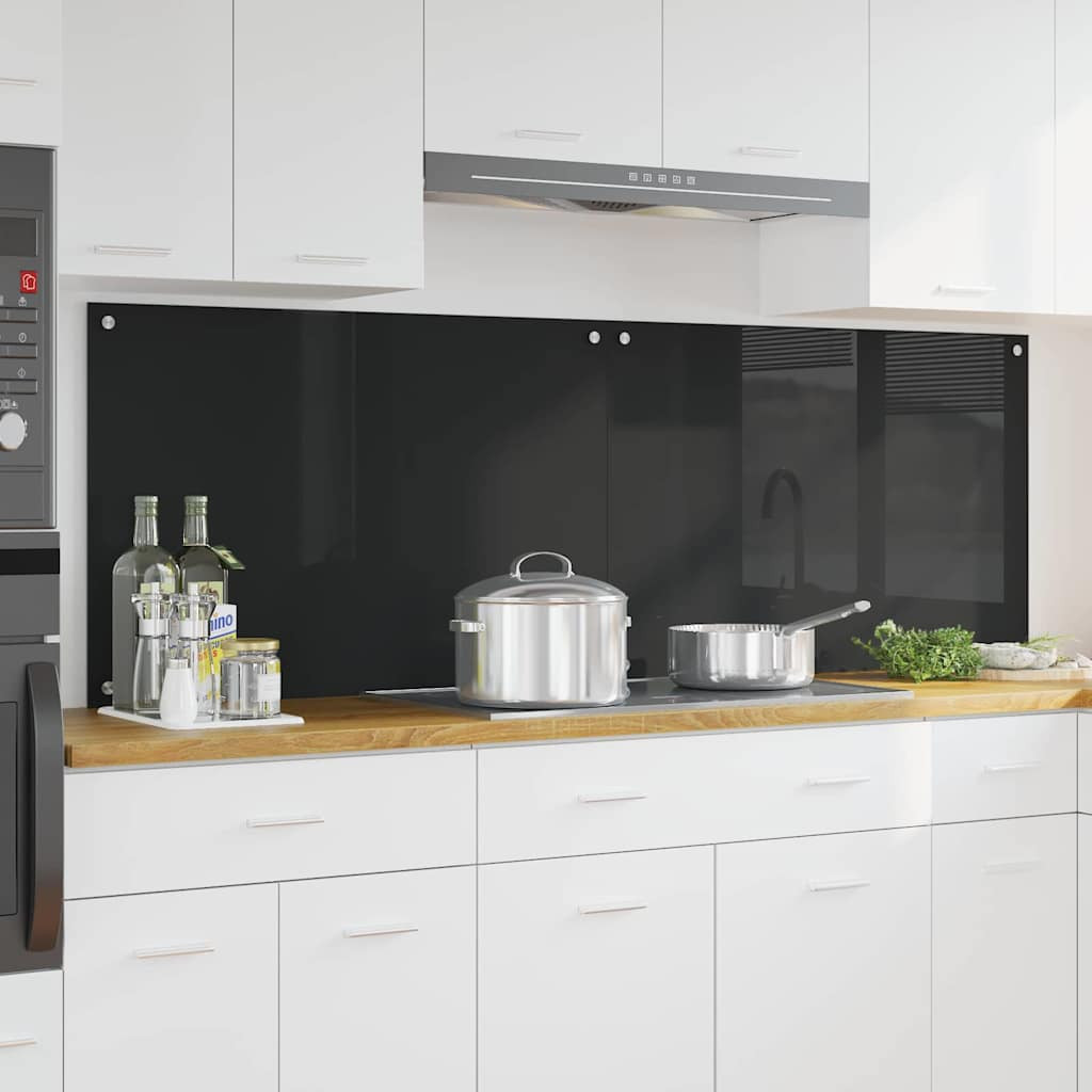 vidaXL Küchenrückwand 2 pcs Schwarz 90 x 60 cm Gehärtetes Glas
