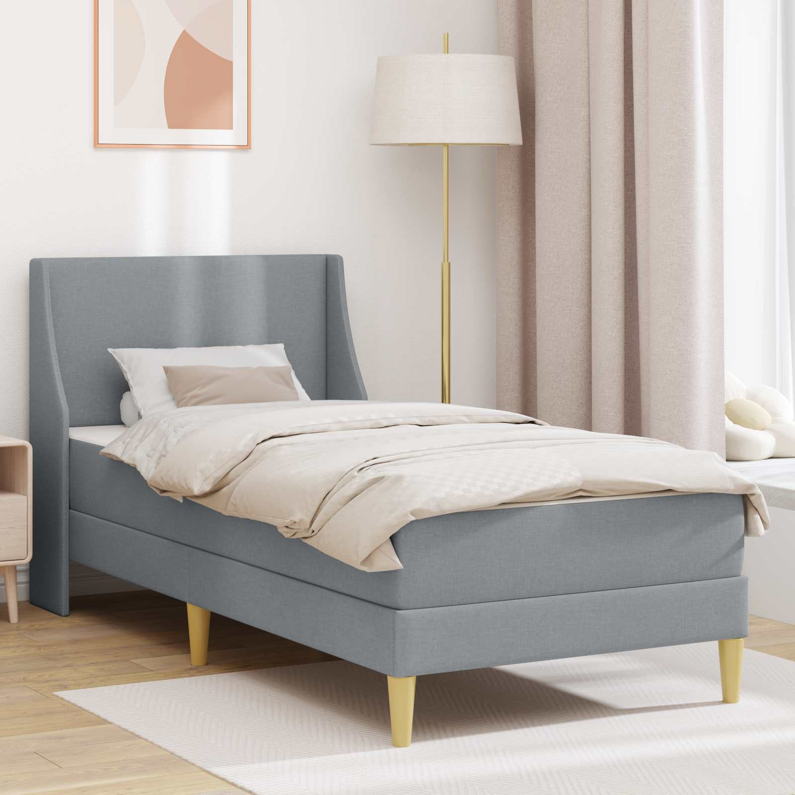 vidaXL Bettgestell mit Matratze Hellgrau 90 x 190 cm Stoff