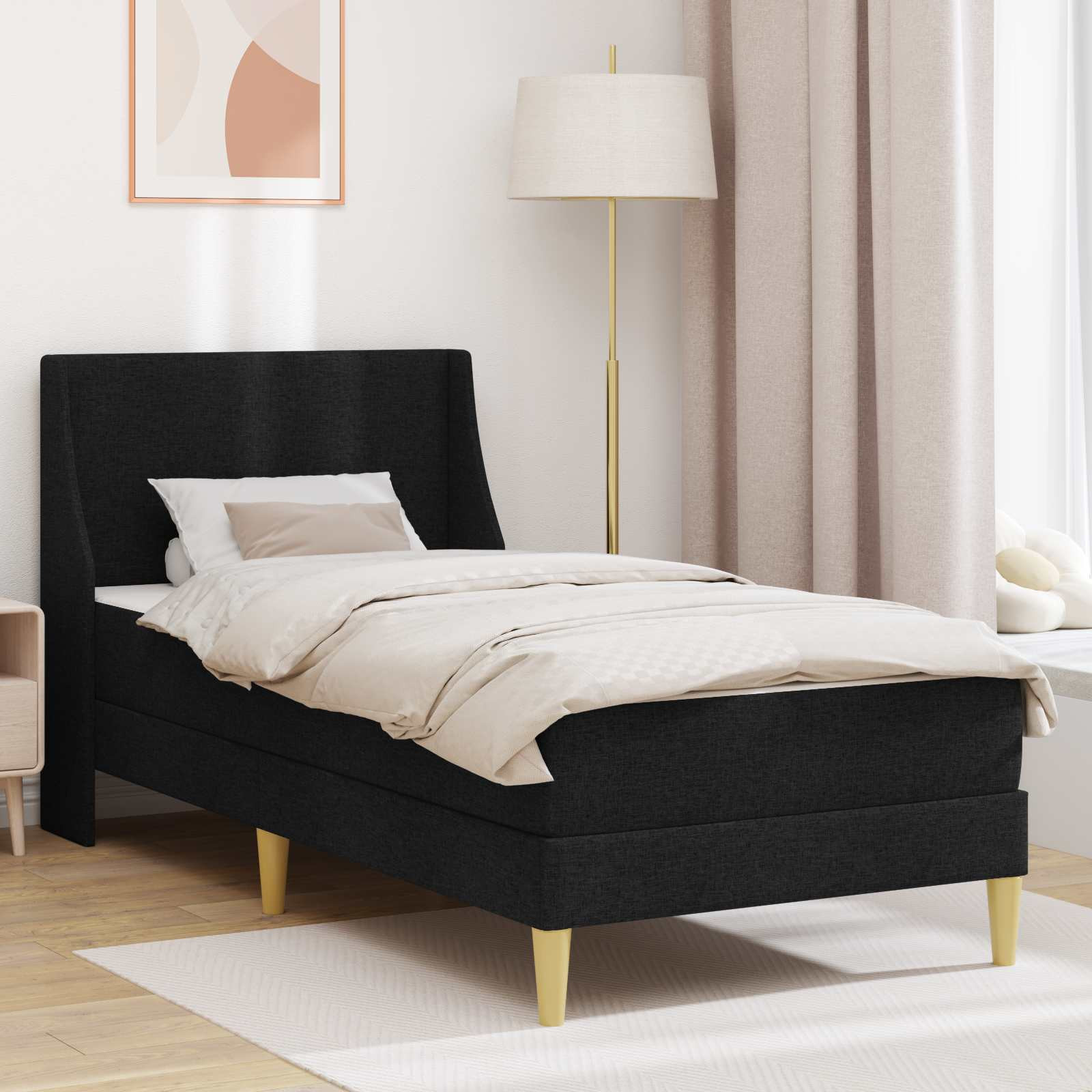 vidaXL Bettgestell mit Matratze mit Kopfteil Schwarz 90 x 190 cm Stoff
