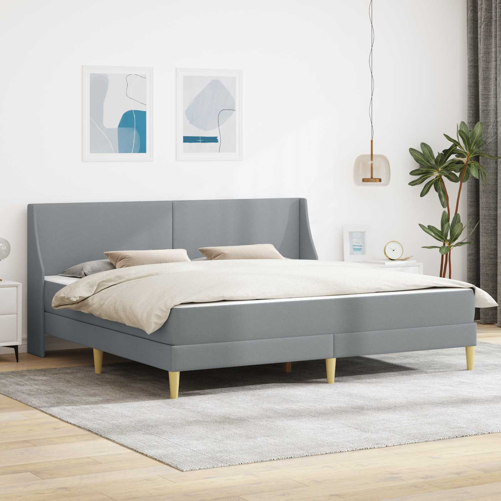 vidaXL Bettgestell mit Matratze Hellgrau 180 x 200 cm Stoff