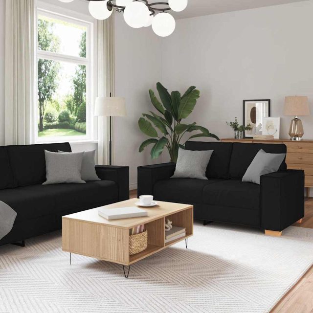 vidaXL Sofa 3 pcs Schwarz 220 x 80 x 84 cm Leinenmischgewebe