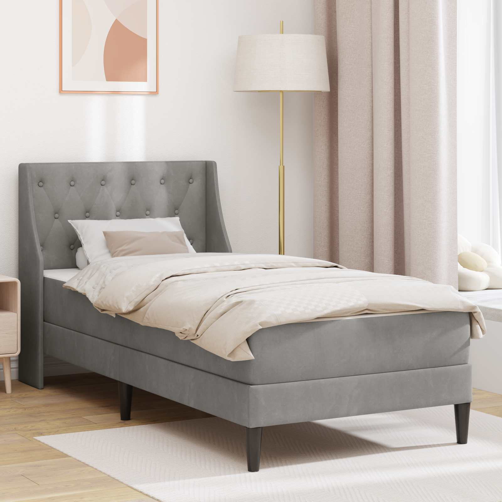 vidaXL Bettgestell mit Matratze mit Kopfteil Hellgrau 90 x 190 cm Samt