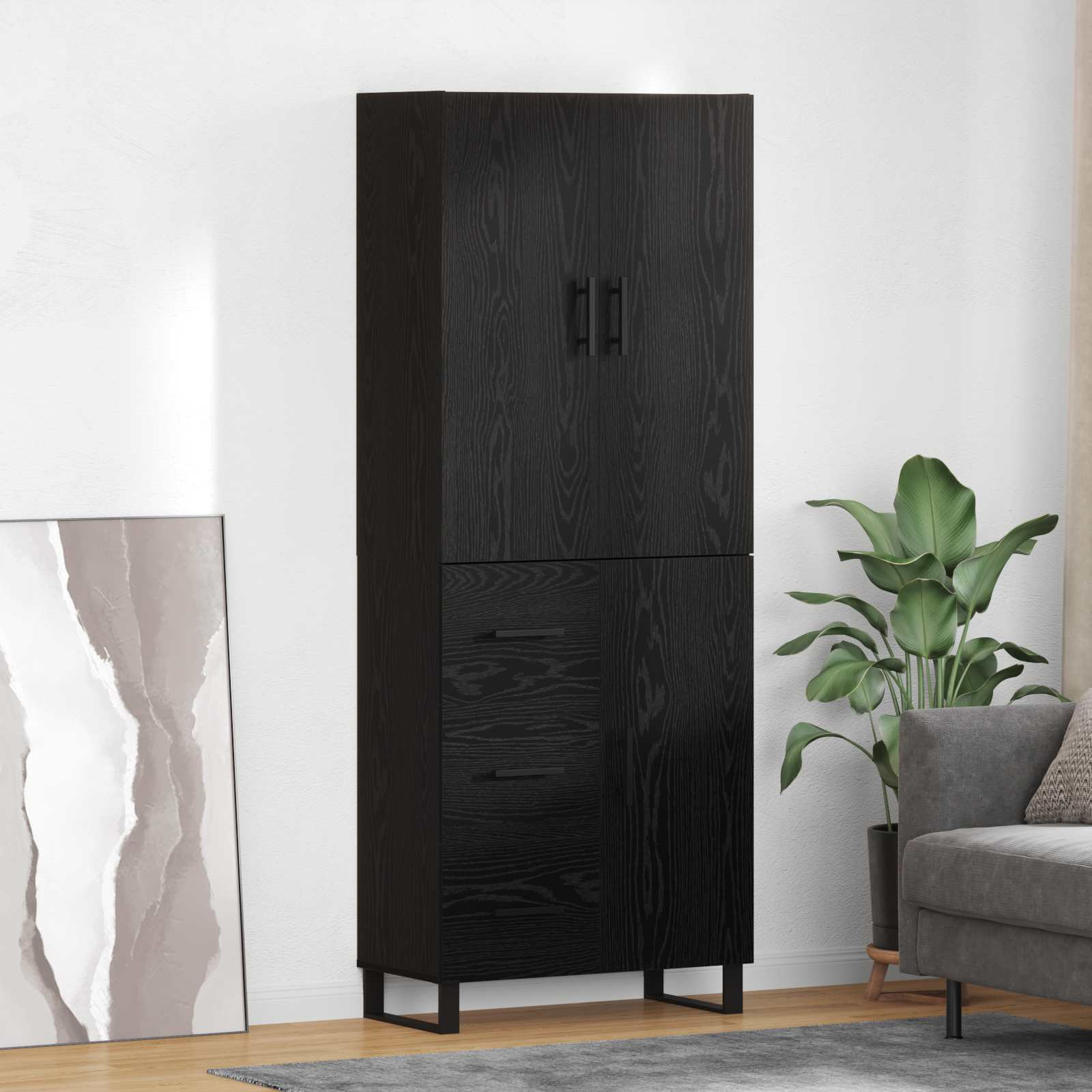 vidaXL Highboard 2 pcs Schwarz Eichen-Optik 69,5 x 34 x 180 cm