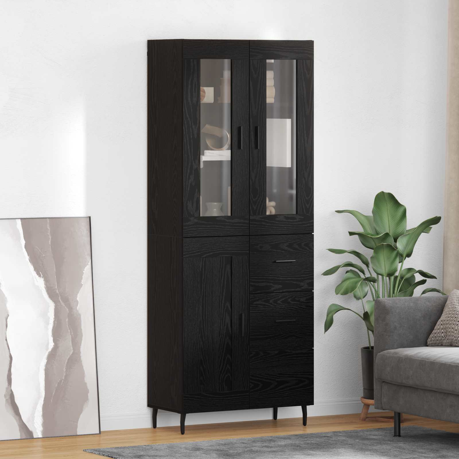 vidaXL Highboard 2 pcs Schwarz Eichen-Optik Holzwerkstoff