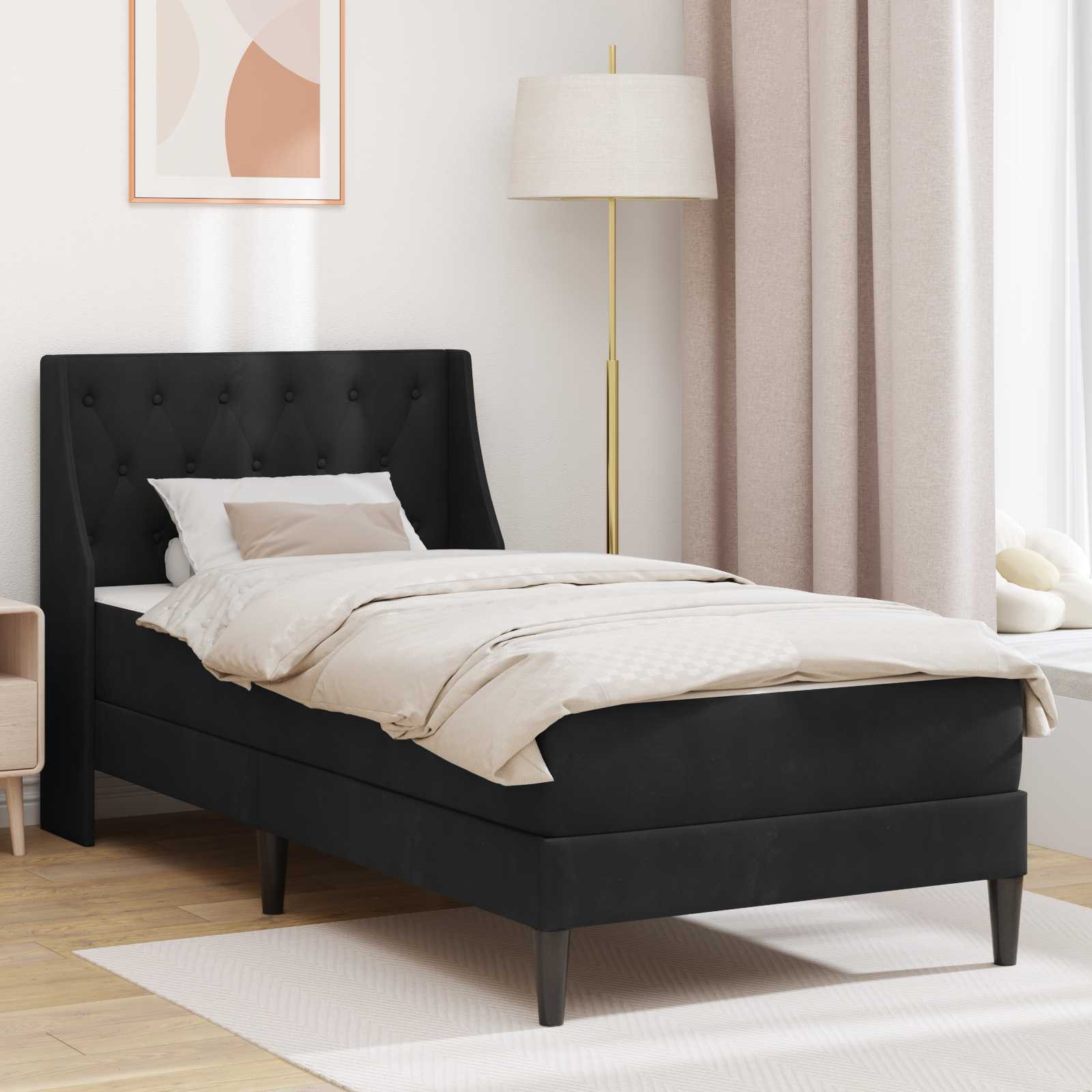 vidaXL Bettgestell mit Matratze mit Kopfteil Schwarz 90 x 190 cm Samt