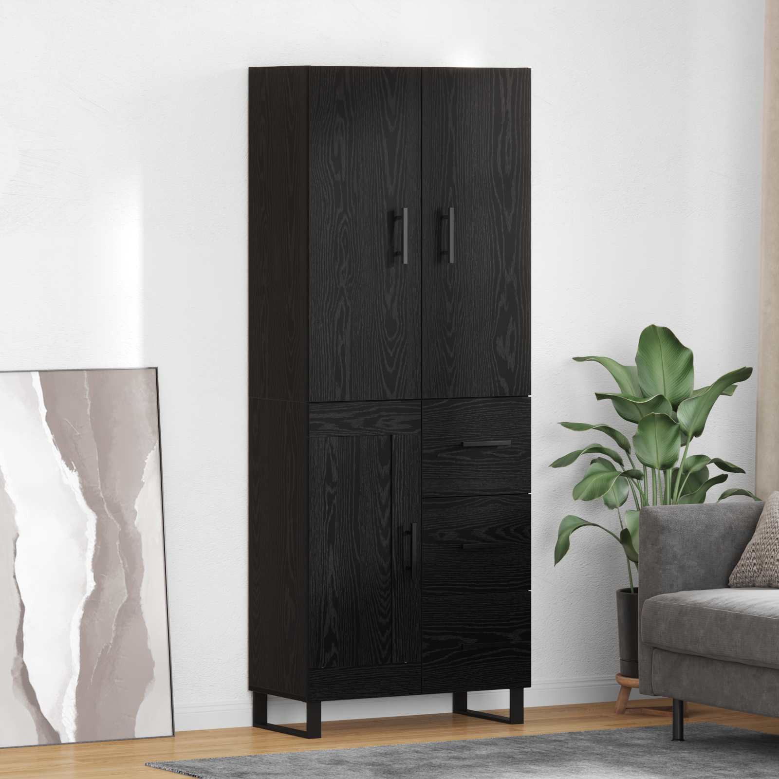 vidaXL Highboard 2 pcs Schwarz Eichen-Optik 69,5 x 34 x 180 cm
