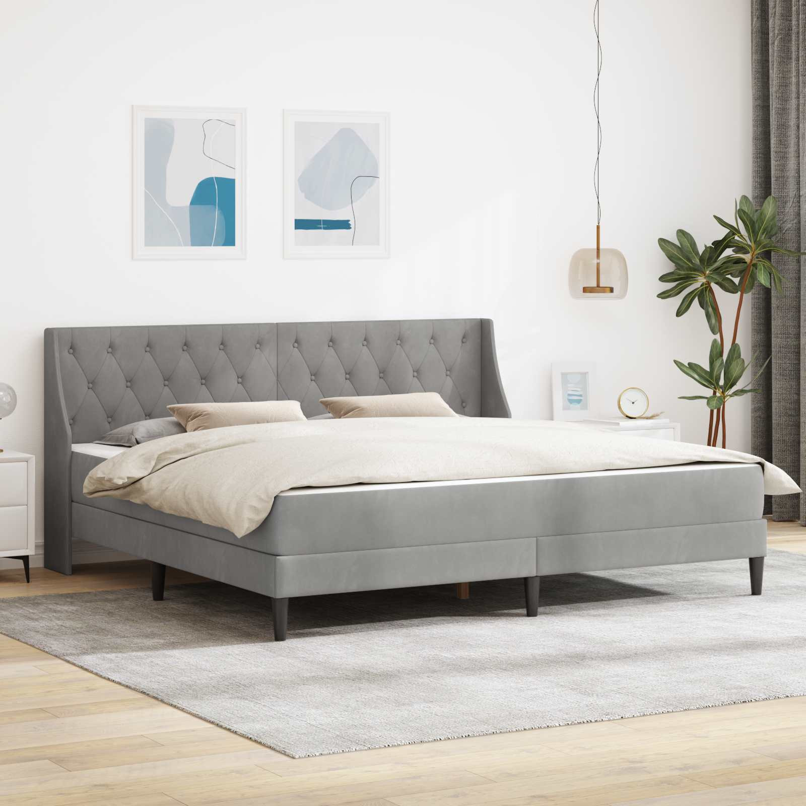vidaXL Bettgestell mit Matratze Hellgrau 180 x 200 cm Samt