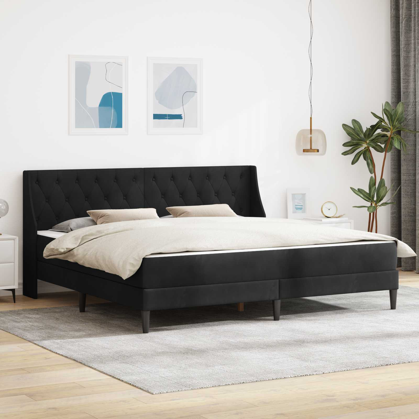 vidaXL Bettgestell mit Matratze mit Kopfteil Schwarz 180 x 200 cm Samt