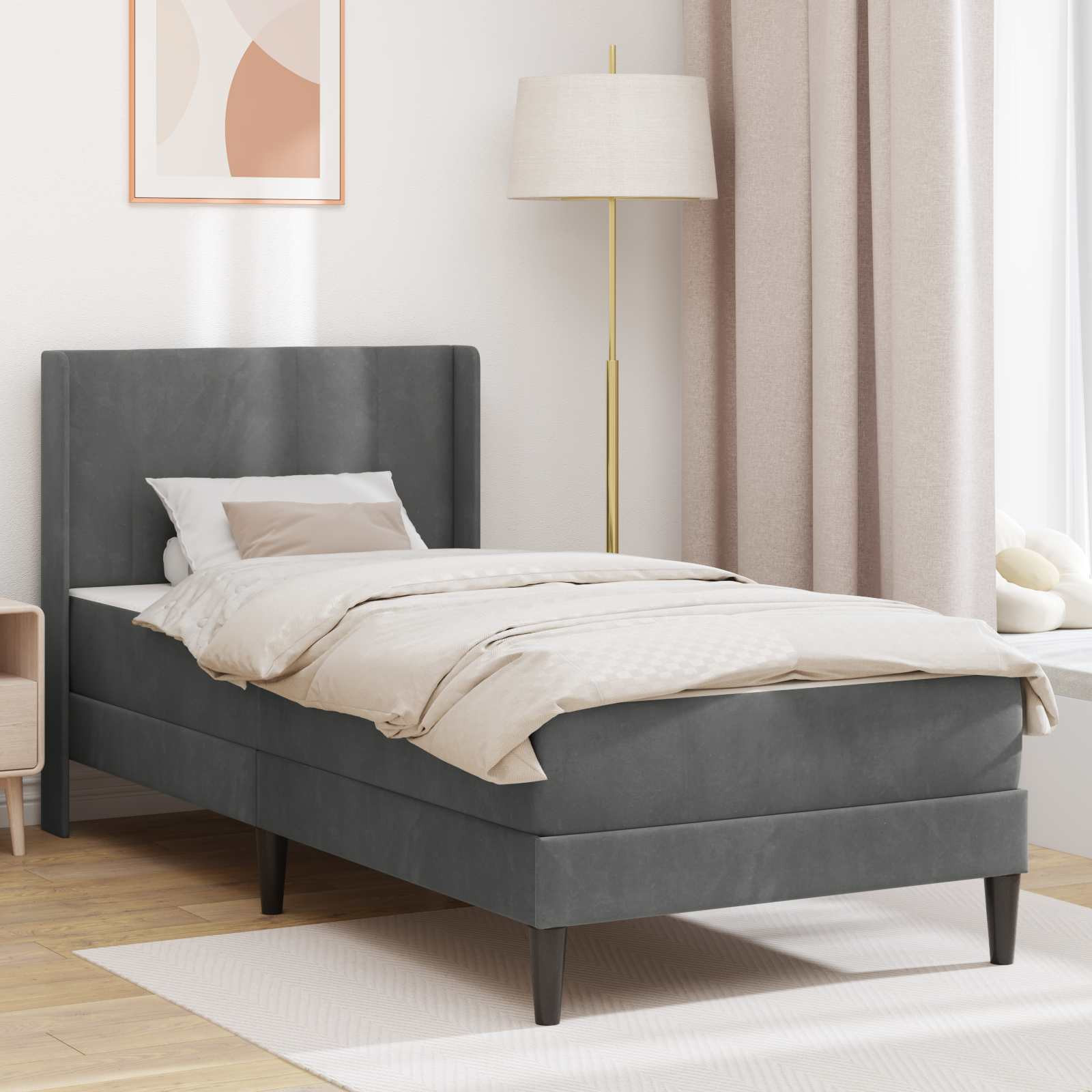 vidaXL Bettgestell mit Matratze Dunkelgrau 90 x 190 cm Samt