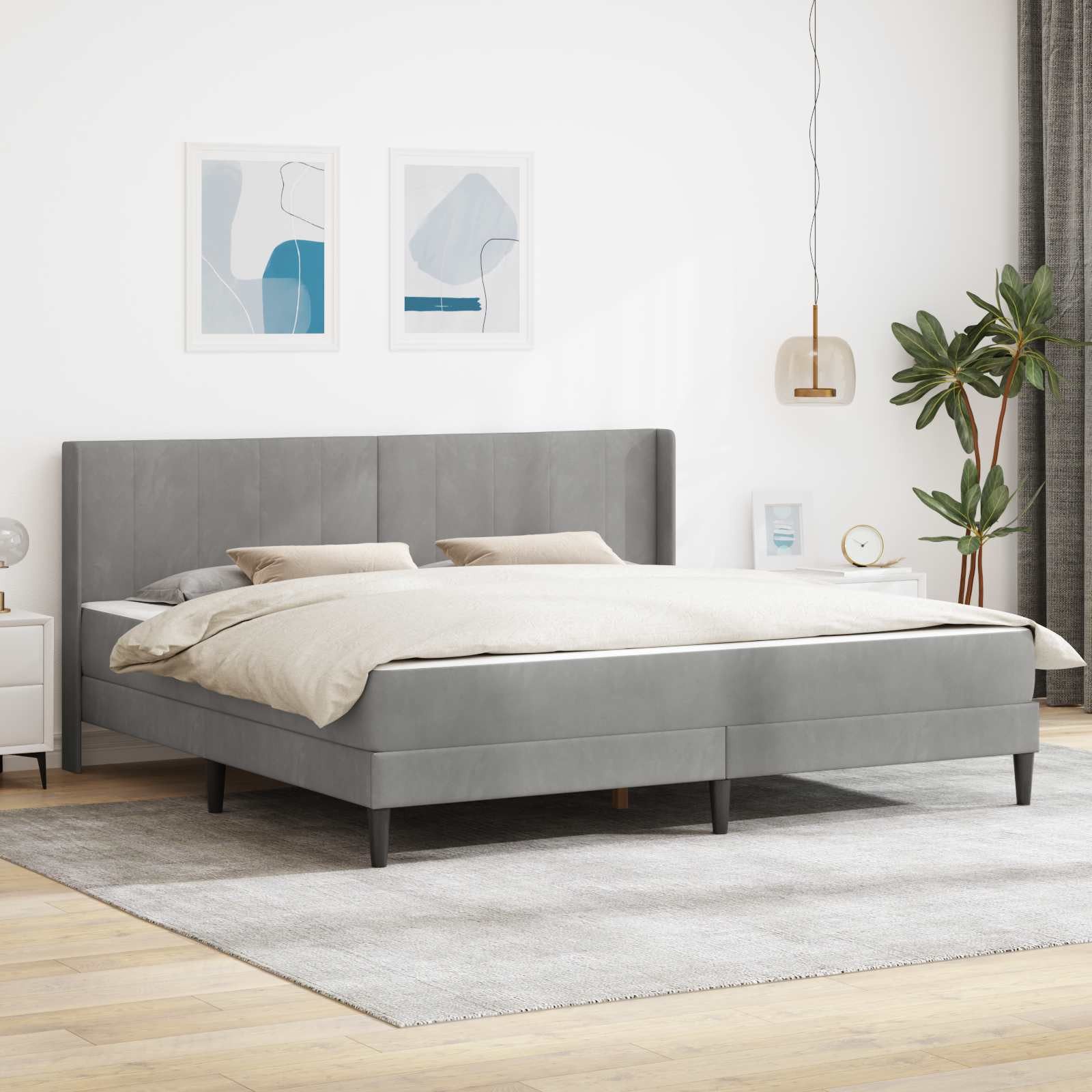 vidaXL Bettgestell mit Matratze Hellgrau 180 x 200 cm Samt