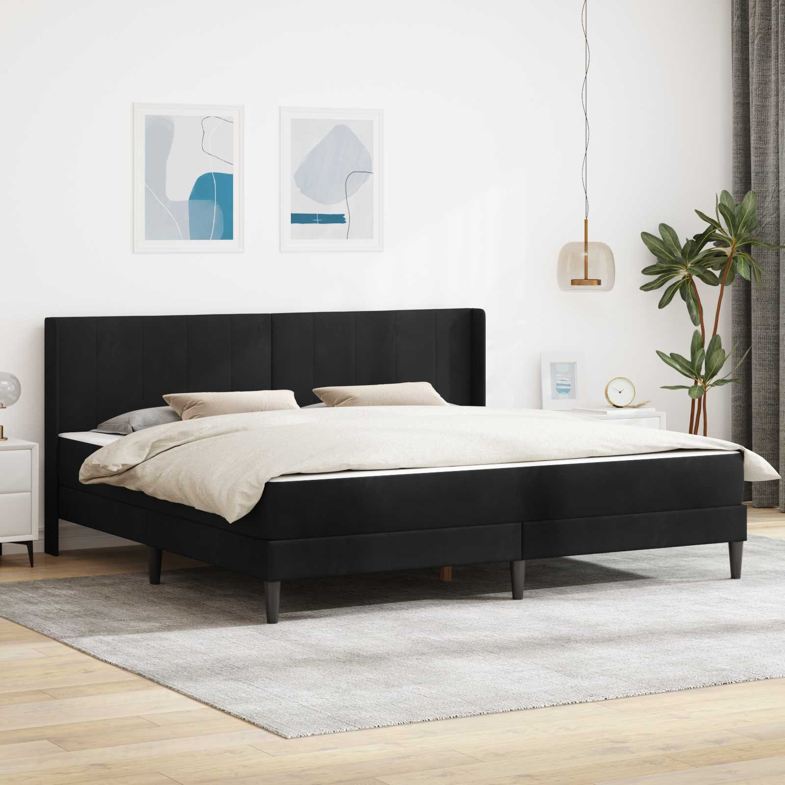vidaXL Bettgestell mit Matratze mit Kopfteil Schwarz 180 x 200 cm Samt