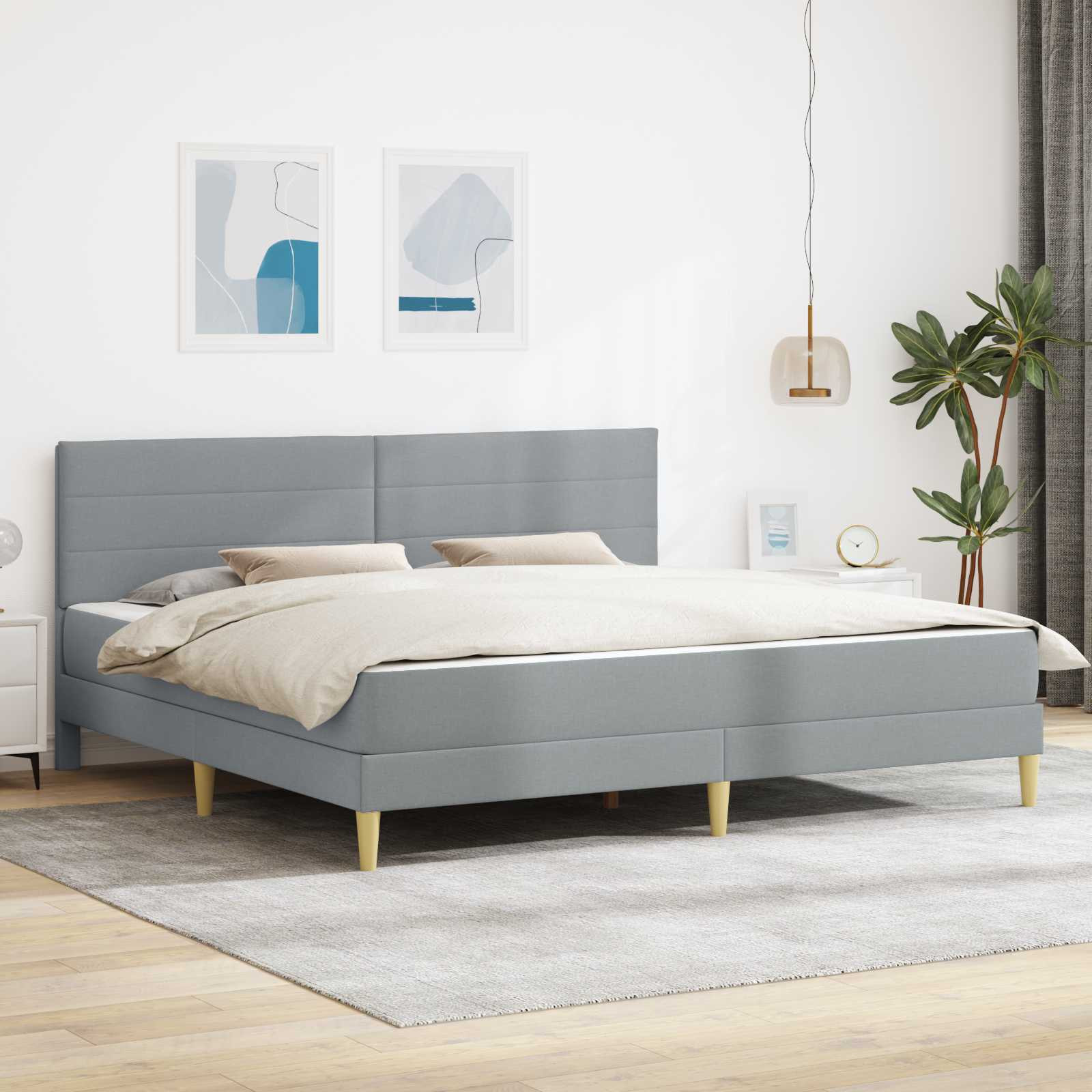 vidaXL Bettgestell mit Matratze Hellgrau 180 x 200 cm Stoff