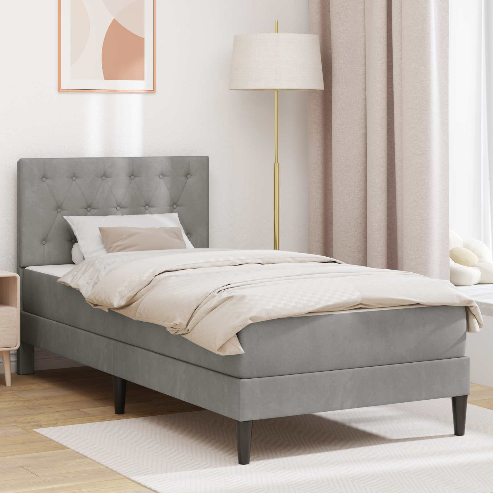 vidaXL Bettgestell mit Matratze mit Kopfteil Hellgrau 90 x 190 cm Samt