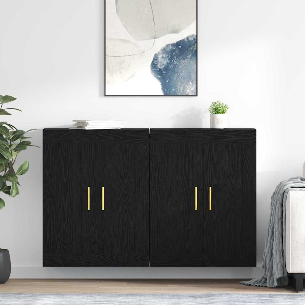 vidaXL Wandmontierter Schrank 2 pcs Schwarz Eichen-Optik Holzwerkstoff
