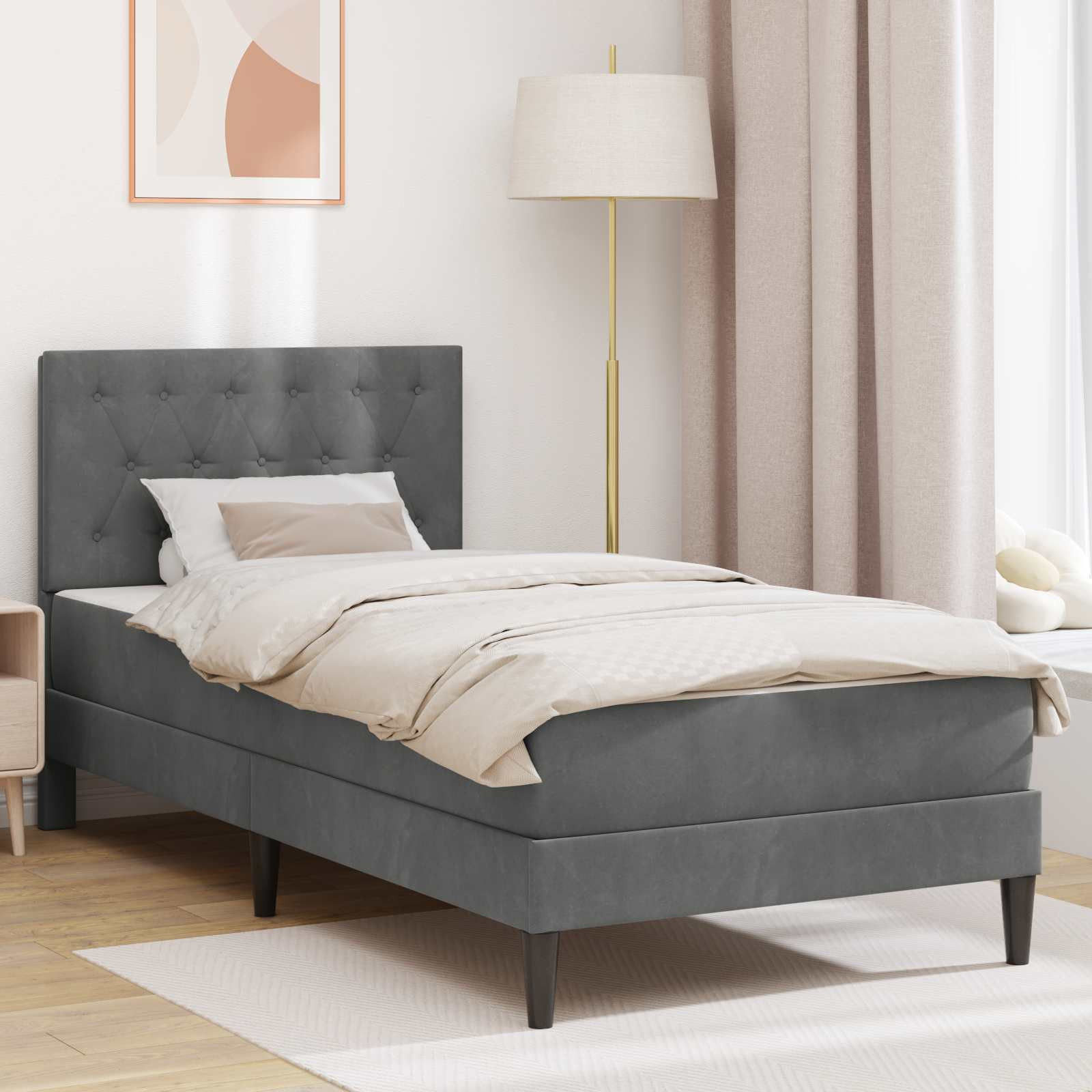 vidaXL Bettgestell mit Matratze Dunkelgrau 90 x 190 cm Samt