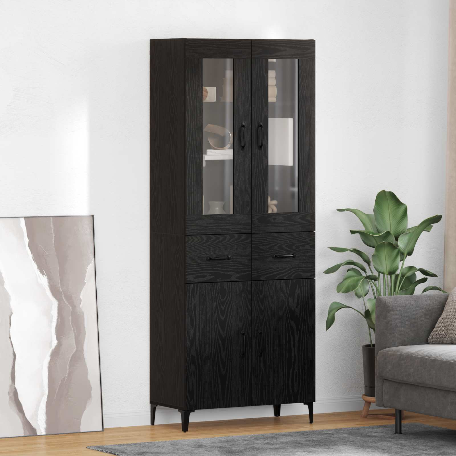 vidaXL Highboard Schwarz Eichen-Optik 69,5 x 34 x 180 cm Holzwerkstoff