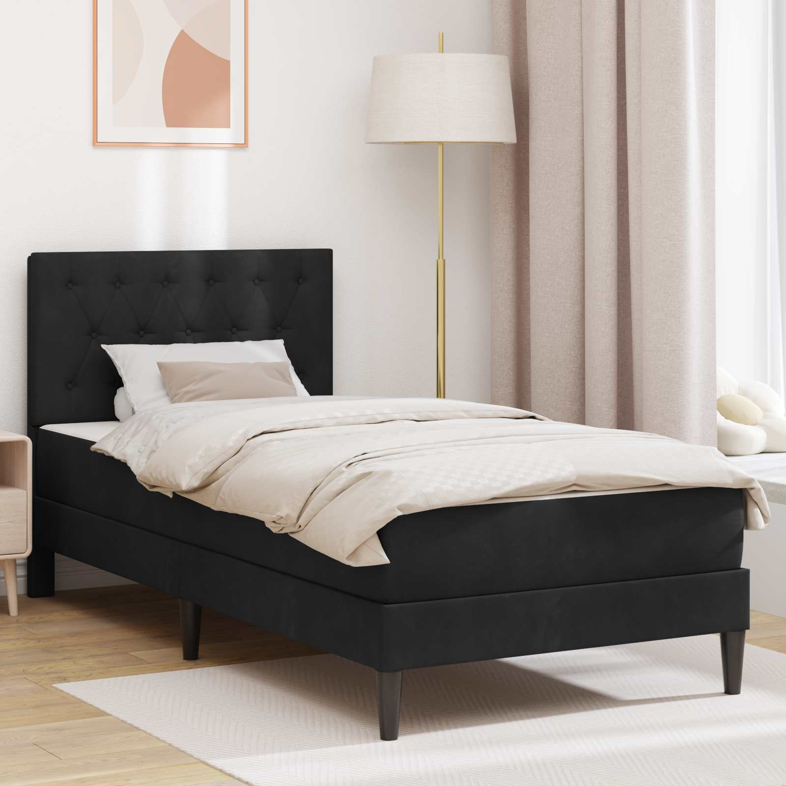 vidaXL Bettgestell mit Matratze mit Kopfteil Schwarz 90 x 190 cm Samt