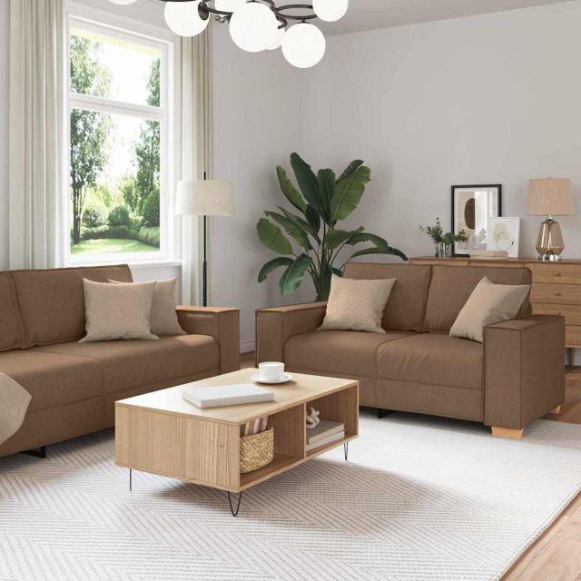 vidaXL Sofa 3 pcs Braun 220 x 80 x 84 cm Leinenmischgewebe