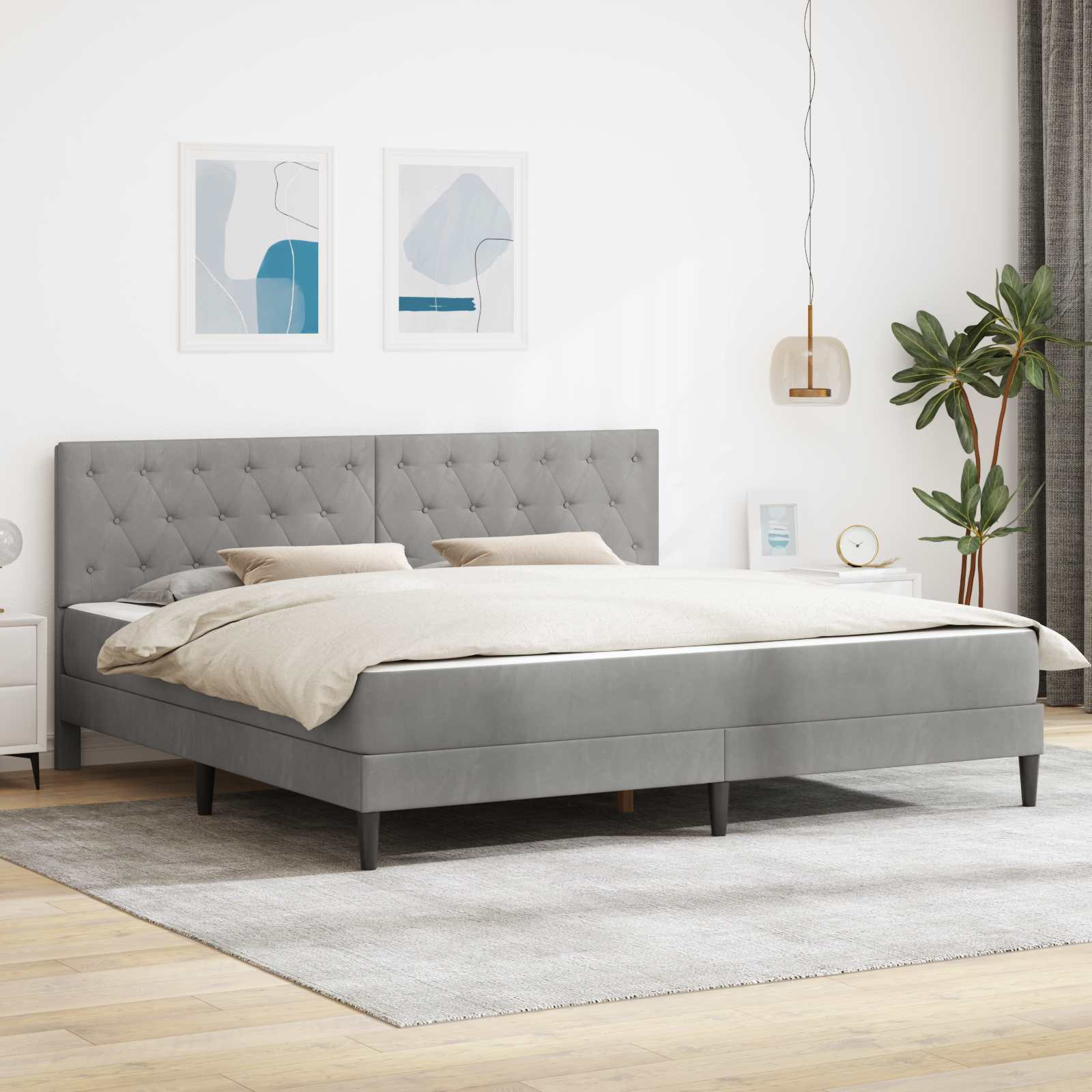 vidaXL Bettgestell mit Matratze Hellgrau 180 x 200 cm Samt