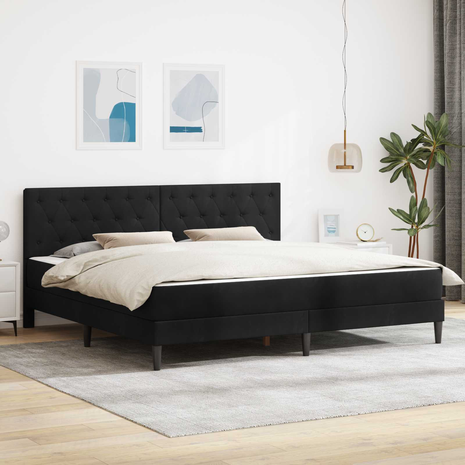 vidaXL Bettgestell mit Matratze mit Kopfteil Schwarz 180 x 200 cm Samt