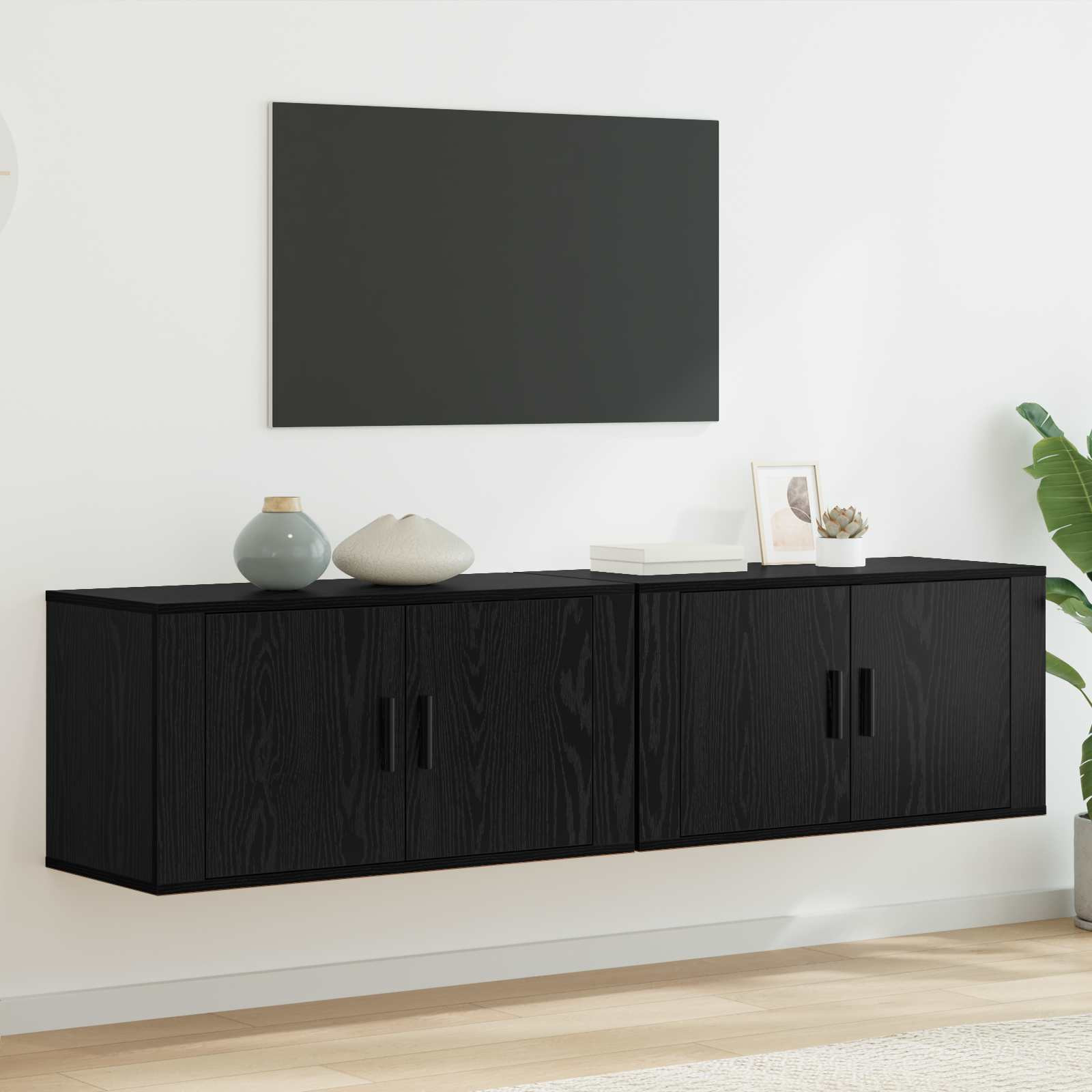 vidaXL Wand-TV-Schrank Set 2 pcs Schwarz Eichen-Optik Holzwerkstoff