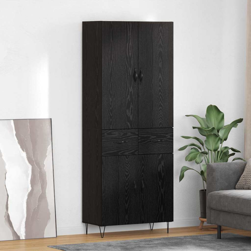 vidaXL Highboard 2 Stück Schwarz Eichen-Optik Ingenieurholz und Glas