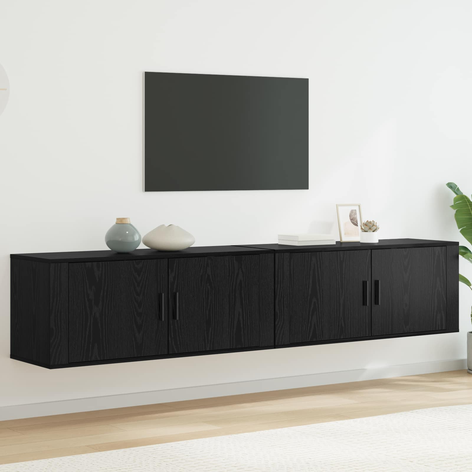 vidaXL Wand-TV-Schrank Set 2 pcs Schwarz Eichen-Optik Holzwerkstoff
