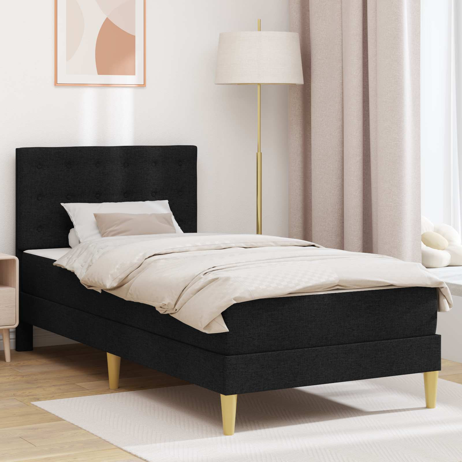 vidaXL Bettgestell mit Matratze mit Kopfteil Schwarz 90 x 190 cm Stoff