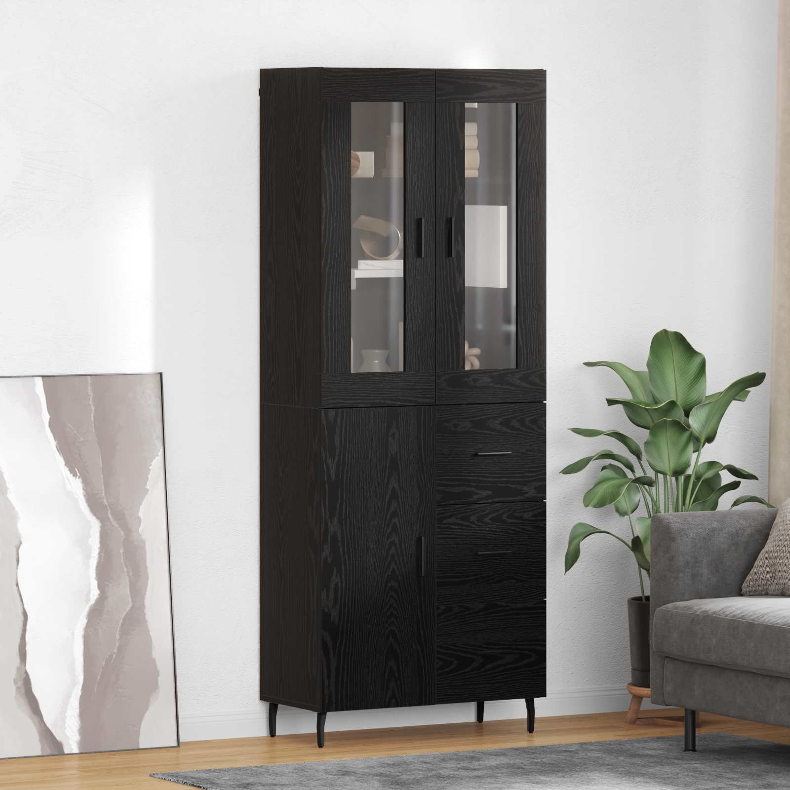 vidaXL Highboard 2 pcs Schwarz Eichen-Optik Holzwerkstoff