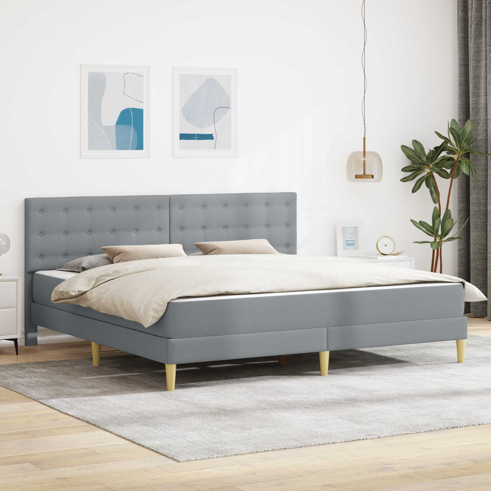 vidaXL Bettgestell mit Matratze Hellgrau 180 x 200 cm Stoff