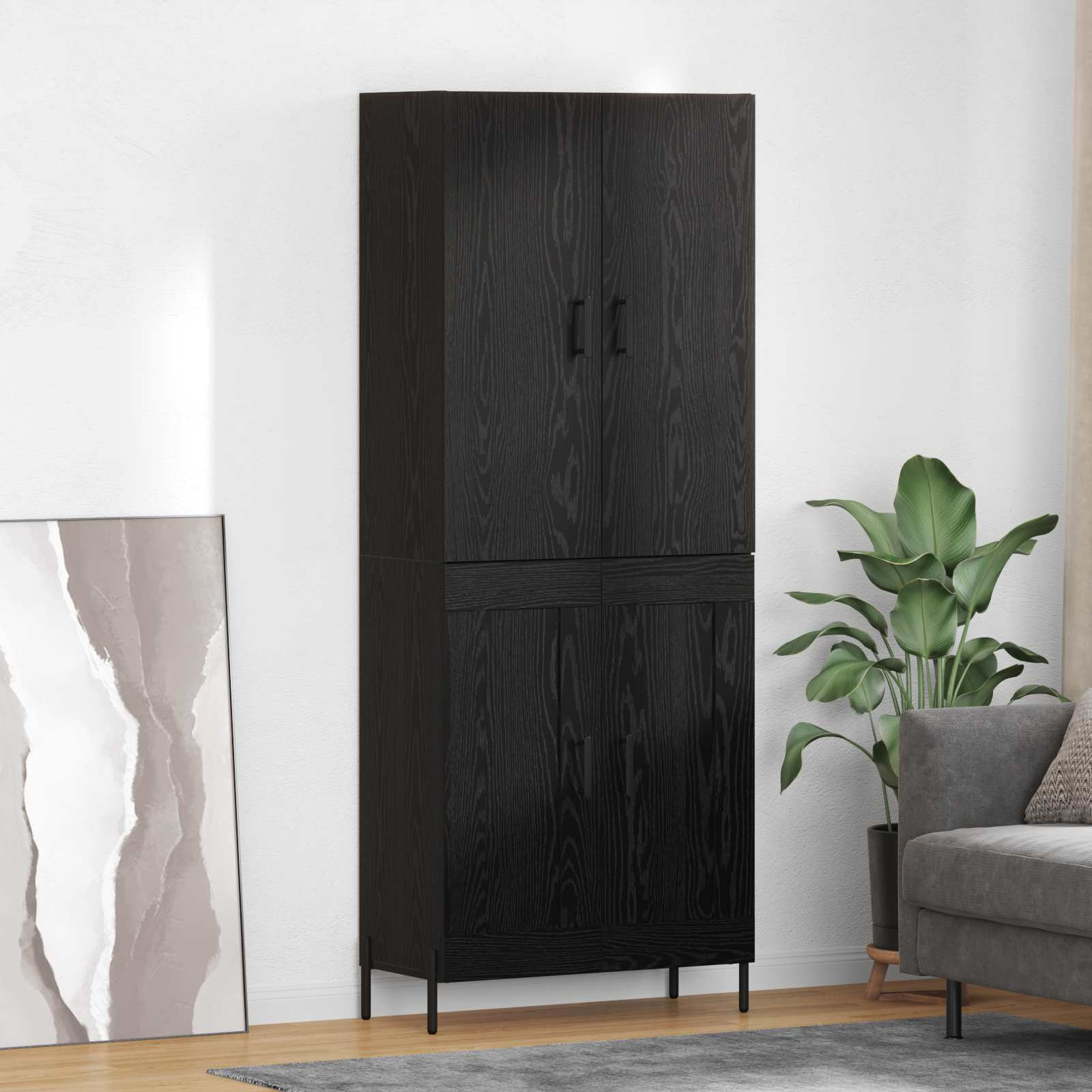 vidaXL Highboard Schwarz Eichen-Optik 69,5 x 34 x 180 cm Holzwerkstoff