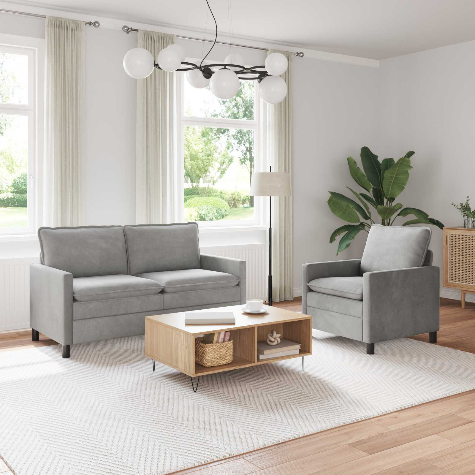 vidaXL Sofa Set 2 pcs Hellgrau Samt