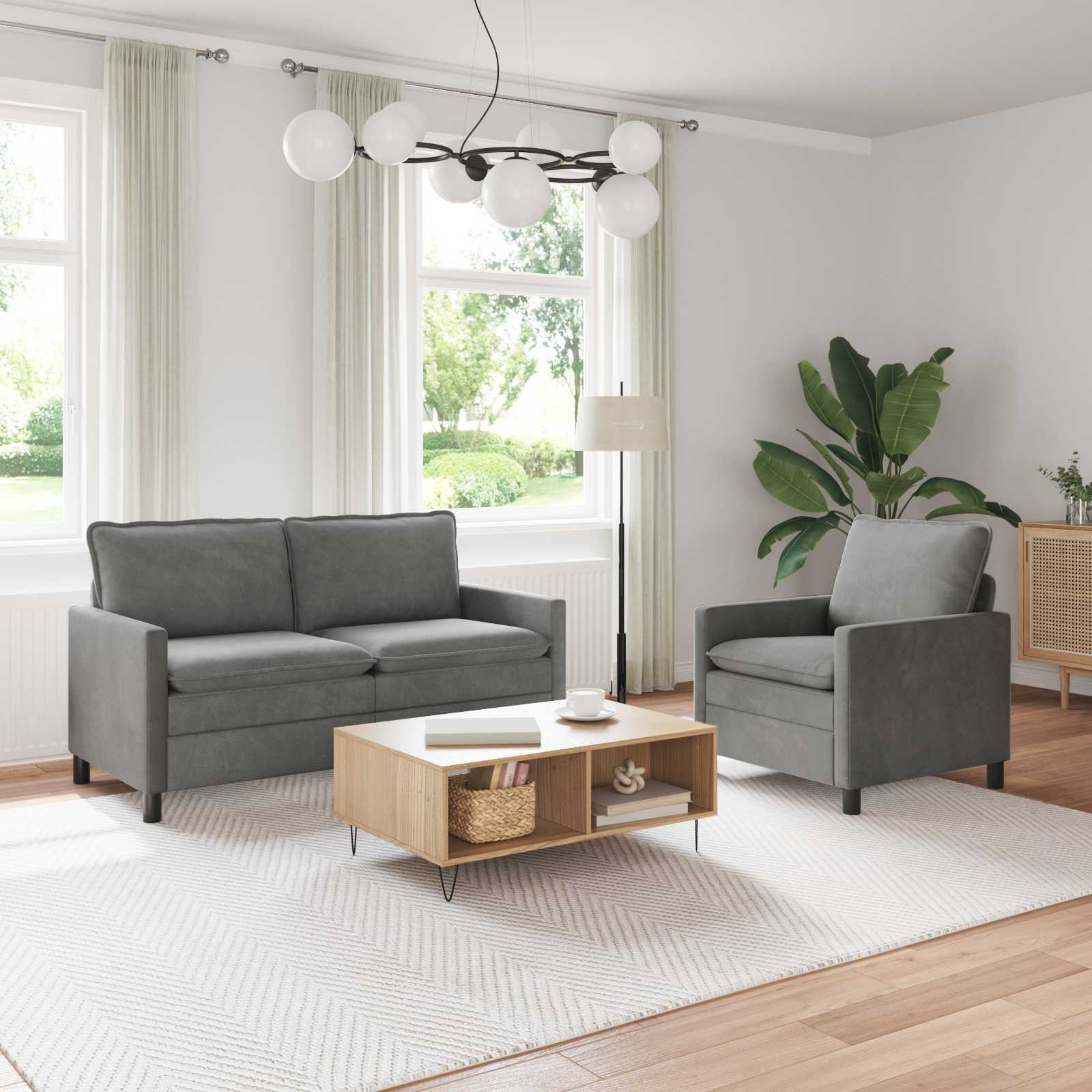 vidaXL Sofa Set 2 pcs Dunkelgrau Samt