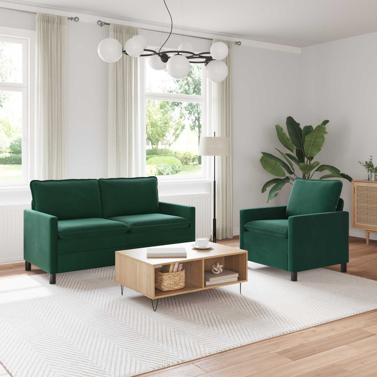 vidaXL Sofa Set 2 pcs Dunkelgrün Samt