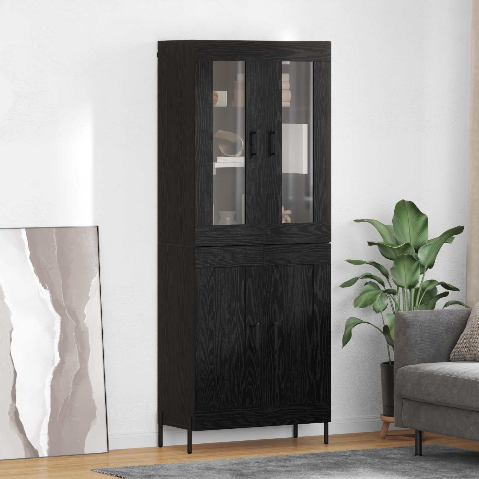vidaXL Highboard Schwarz Eichen-Optik 69,5 x 34 x 180 cm Holzwerkstoff