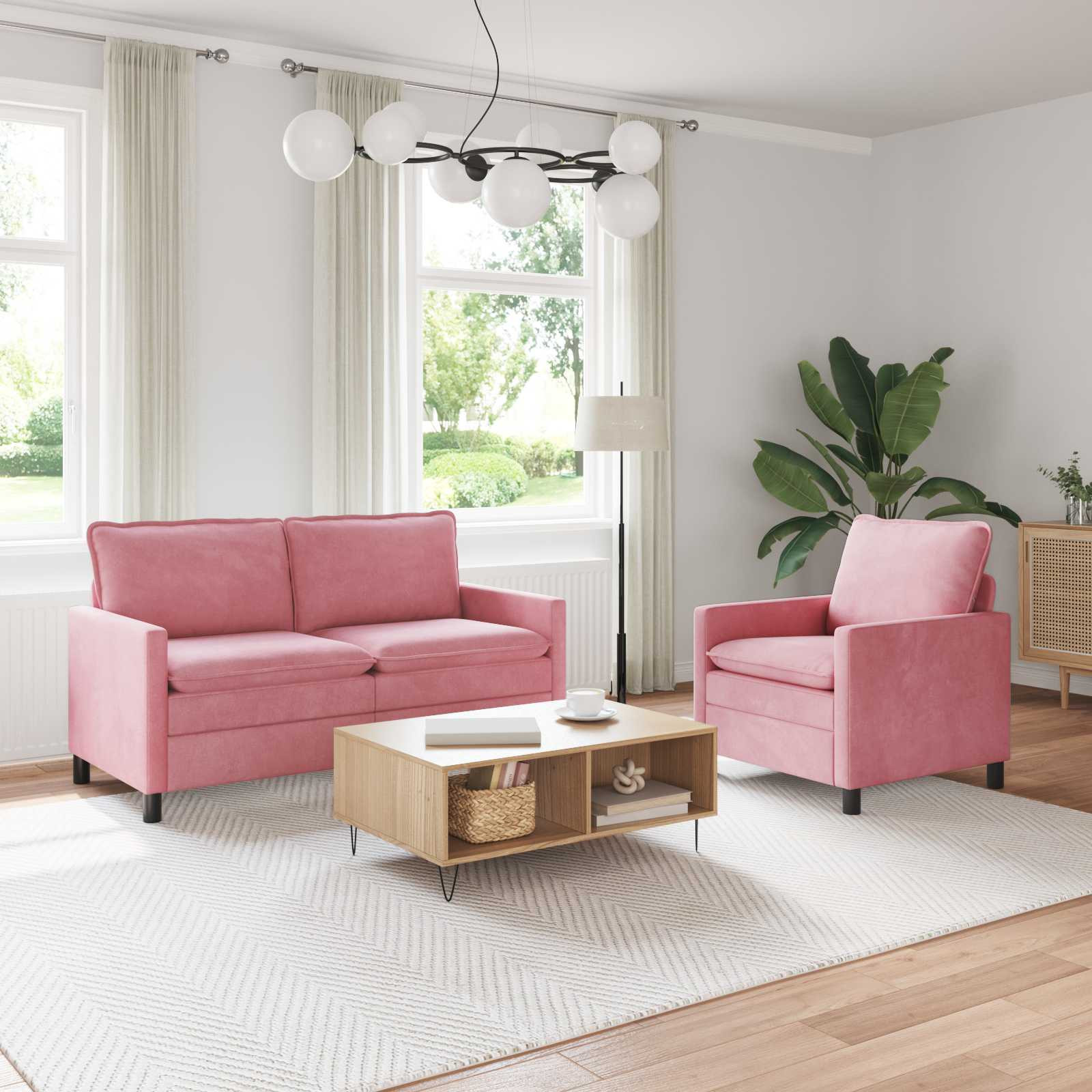 vidaXL Sofa Set 2 pcs Rosa Samt
