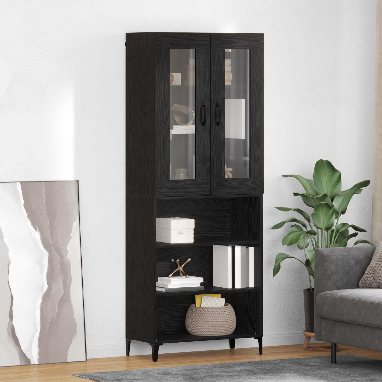 vidaXL Highboard Schwarz Eichen-Optik 69,5 x 34 x 180 cm Holzwerkstoff
