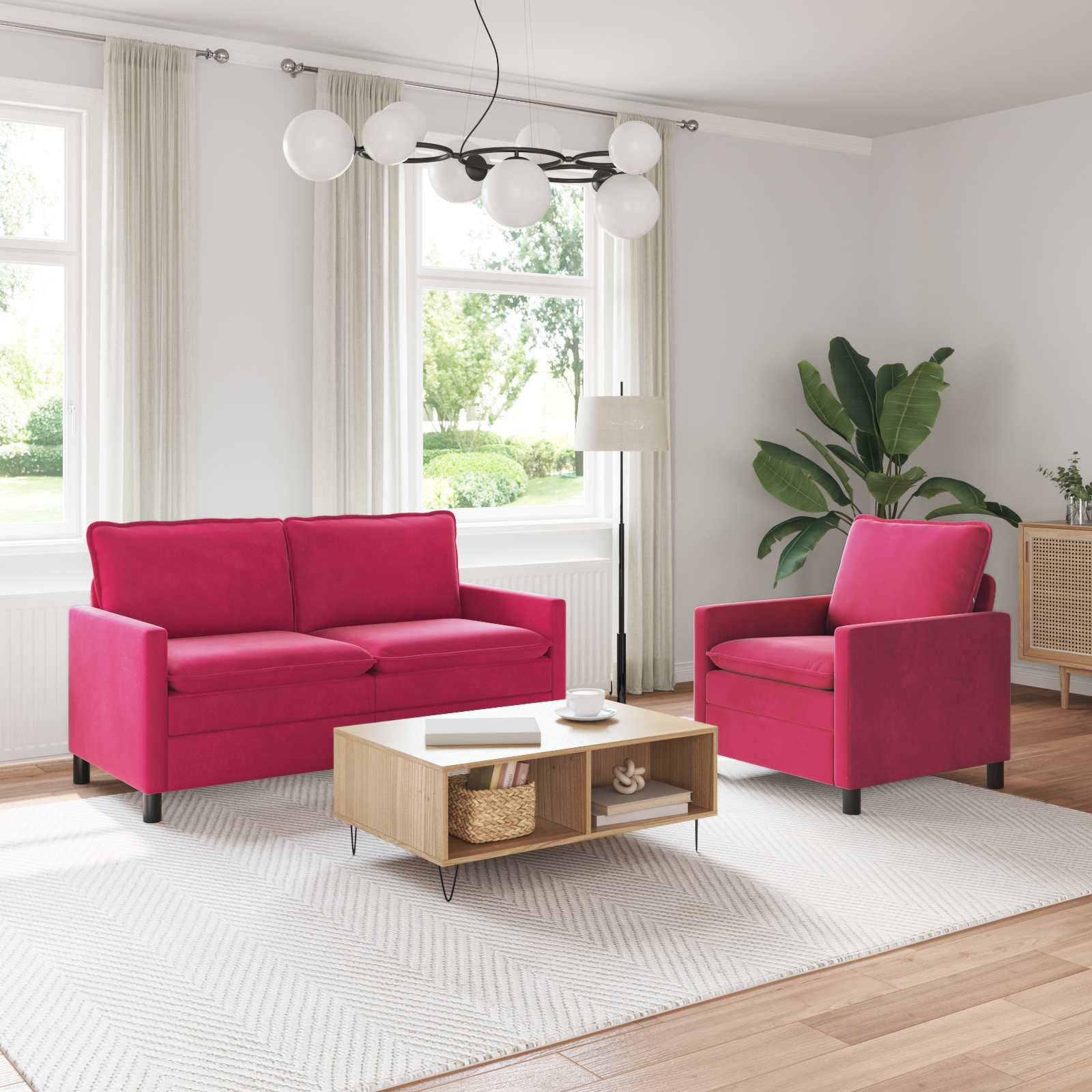 vidaXL Sofa Set 2 pcs Weinrot Samt