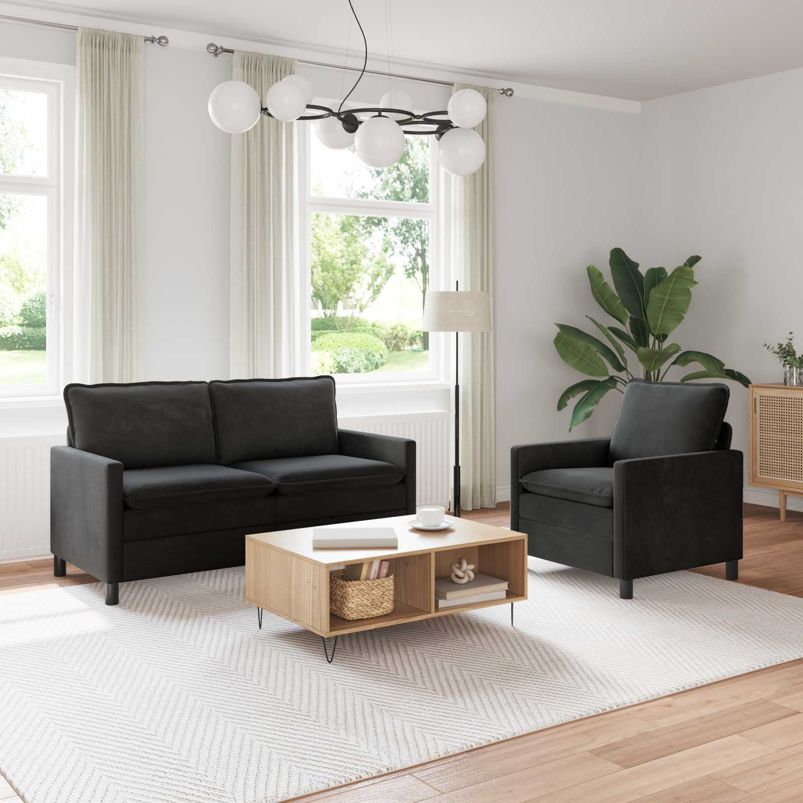 vidaXL Sofa Set 2 pcs Schwarz Samt