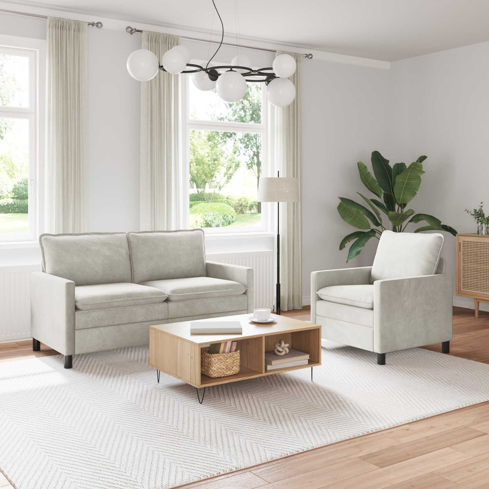 vidaXL Sofa Set 2 pcs Creme Samt